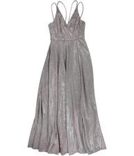 XSCAPE Womens Sparkled Surplice Sheath Maxi Gown Dress, Metallic, 8