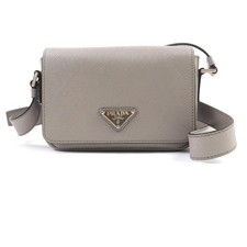 Prada Triangle Saffiano Leather Shoulder Bag Women Grey One Size