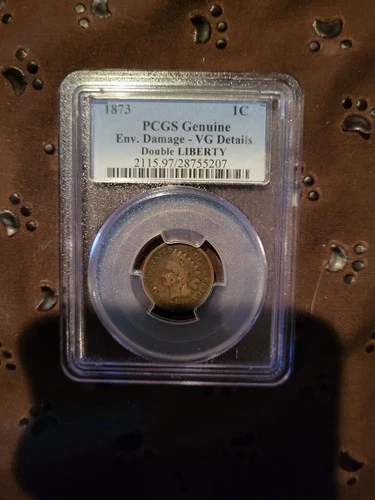 1873 Indian Head Penny PCGS Genuine VG Details - DOUBLE LIBERTY