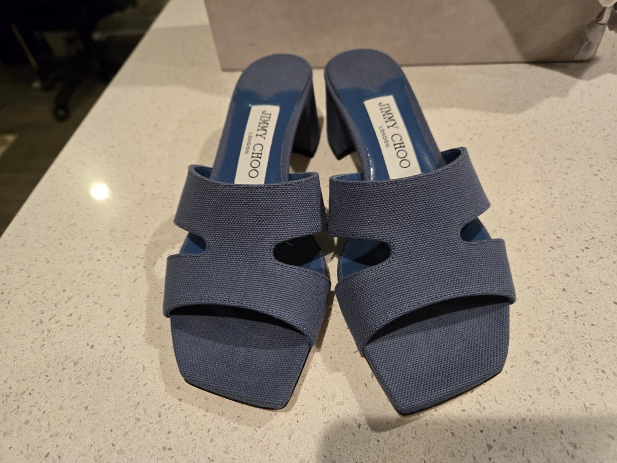 Jimmy Choo Ellison 45 Block Heel Slide Sandals Women Denim Size 35