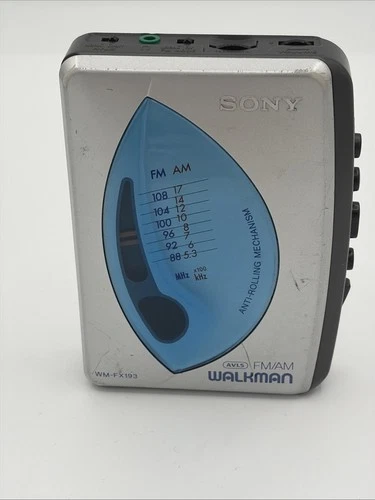 Vintage Sony Walkman WM-FX193 FM AM Portable Cassette Player Silver Blue