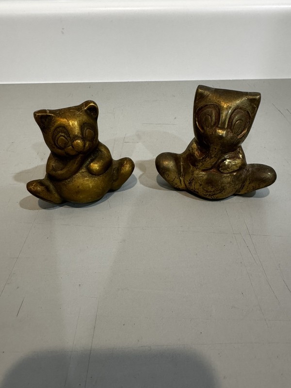 Pair Of Vintage Brass Panda Teddy Bears Mom Baby Figurines 
