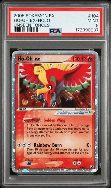 2005 POKEMON EX UNSEEN FORCES #104 HO-OH EX-HOLO PSA 9