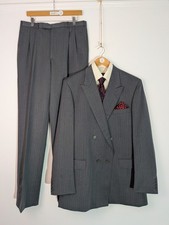 Vintage 1990s Pure Wool Double Breasted Grey Crombie Suit
