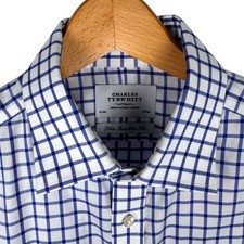 Charles Tyrwhitt Mens 16 33 Non Iron Slim Fit French Cuff Dress Shirt Blue Check