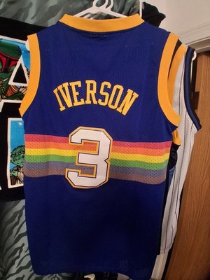 Adidas Allen Iverson Nuggets Jersey Stitched Rainbow Skyline Med HWC Swingman 