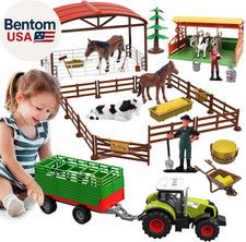 Farm Animal Toys Set,69 Pcs Farm Toys with Tractor with Trailer,Horse Stable Gra