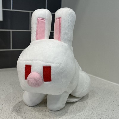 Minecraft White Rabbit Bunny Plush Stuffed Animal Mojang Mattel 9  Red Eyes EUC