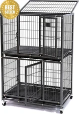 31" Stackable Heavy Duty Dog Crate 2-Tier Cage w/Wheels Tray for Small Dogs