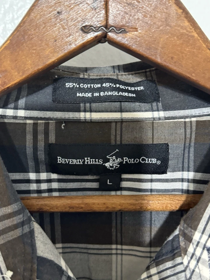 Beverly Hills Polo Club Men’s Plaid Short Sleeve Button Shirt Size L Casual - Image 2 of 4