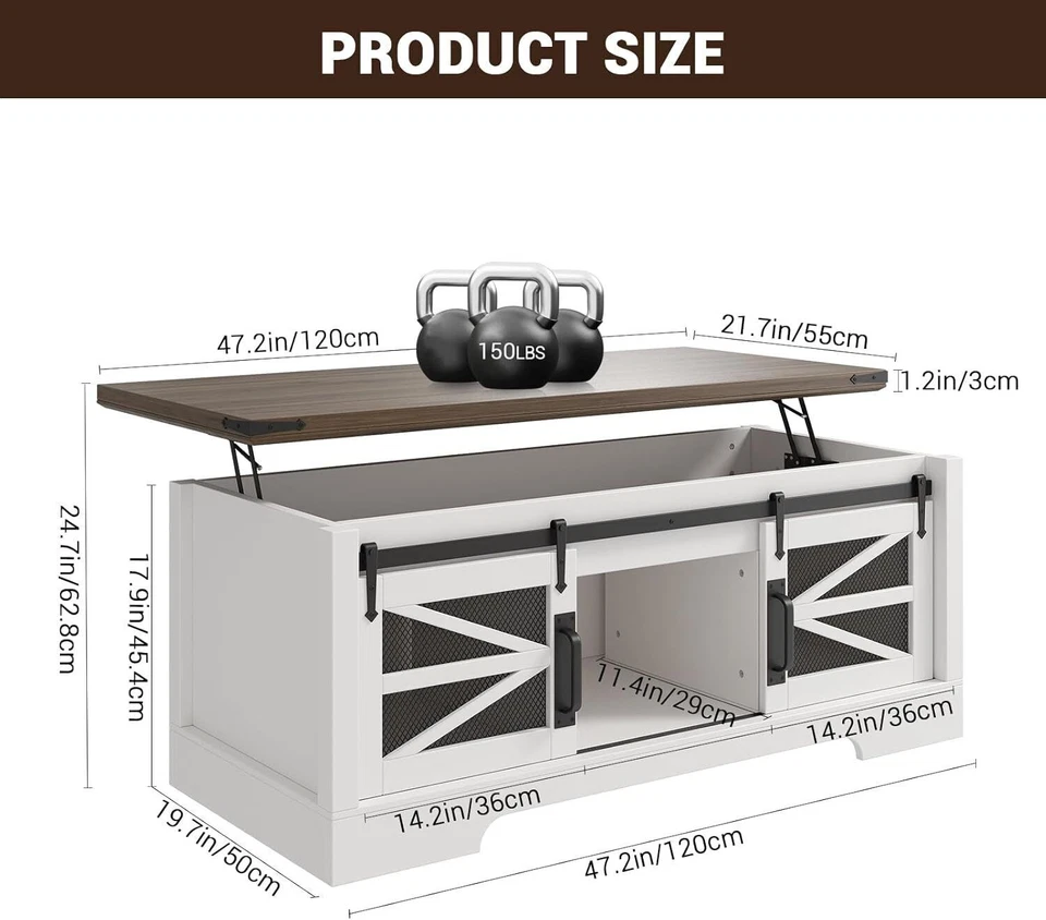 47 inch Farmhouse Lift Top Coffee Table with Storage & Sliding Groove Barn - Image 3 of 4
