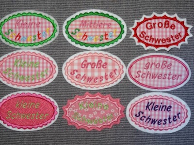 Große + Kleine Schwester + Kindergarten Kind Applikation Aufnäher Wunschfarbe