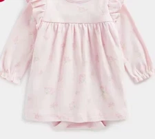 Mothercare Newborn 7.5 Lbs~ Pink Cotton Integrated Bodysuit Floral Dress