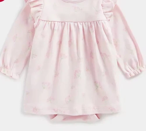Mothercare Newborn 7.5 Lbs Pink Cotton Integrated Bodysuit Floral Dress
