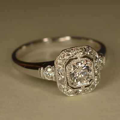 Art Deco Vintage 2.00Ct Round Cut Lab Created Diamond Engagement 925 Silver Ring