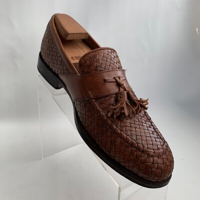 THE JOHNSTON&MURPHY SHOE ローファー Johnston Murphy Signature Loafers Woven Brown Leather Tassel Apron