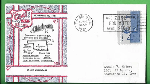 BOERGER CIVIL WAR COMM. COVER #2: BATTLE OF ROUND MOUNTAIN, OK. FREE SHIPPING.