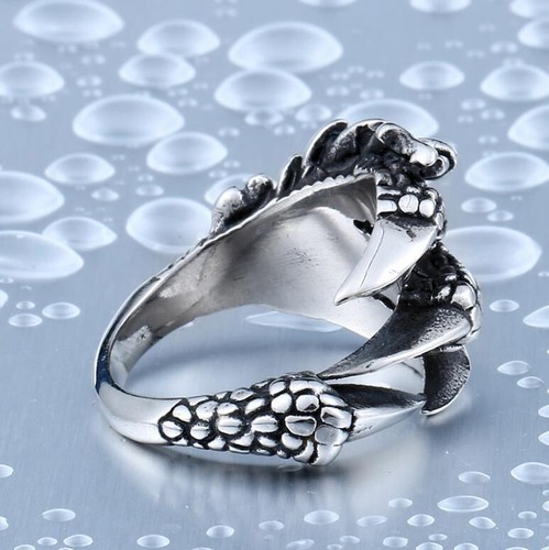 AU Stainless steel Unisex Retro Punk Biker Dragon Vintage Claw Dragon Claw Ring - Picture 4 of 10