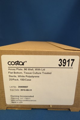 Corning Costar 96 Well White Flat Bottom Microplates w/ Lid #3917 Pk of