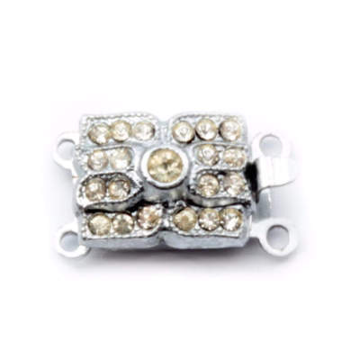 Vintage Deco necklace clasp Czech 2 strand silver plated crystal rhinestones