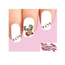 Waterslide Nail Decals Set of 20 - Christmas Holiday Reindeer & Lights Assorted