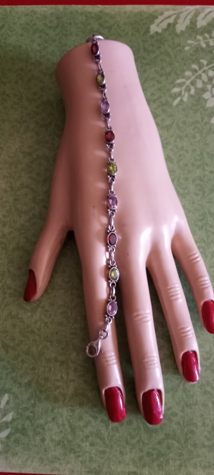 Sterling silver vintage bezel set multigemstone l… - image 1