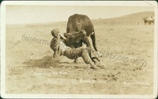 Rawlins, Wyoming - Frank Meyers RPPC, amazing 1928 image of man + bull, photo WY Rawlins, Wyoming - Frank Meyers RPPC, amazing 1928 image of man + bull, photo WY