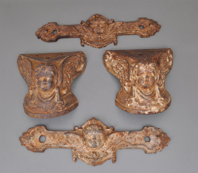 4 antike gusseiserne (Ofen?)-Teile mit Engelsköpfen | eBay