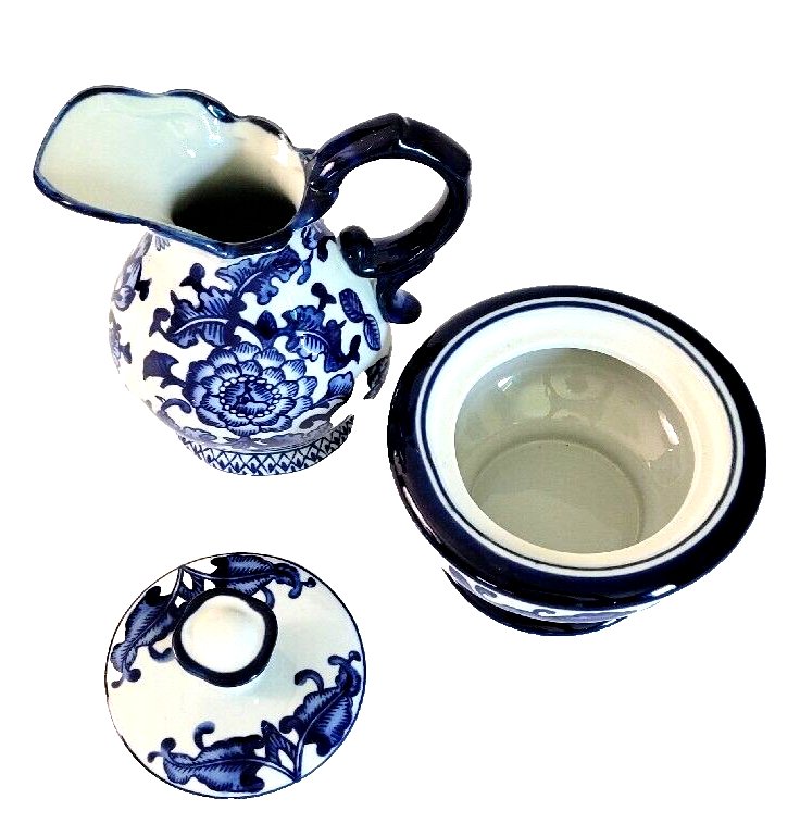 Ceramic Floral Blue and White Sugar & Cream Set The Bombay Company eBay