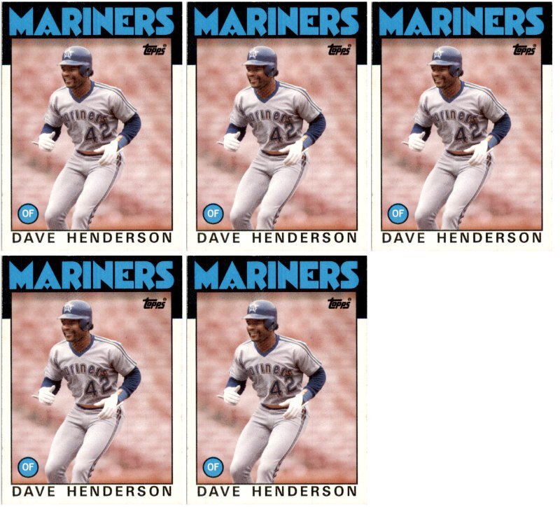 (5) 1986 Topps #221 Dave Henderson Seattle Mariners Card Lot
