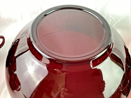 Ruby Red Vintage Glass Punch Bowl Set with 16 Cups + Double Handle Cup MCM - Picture 18 of 19