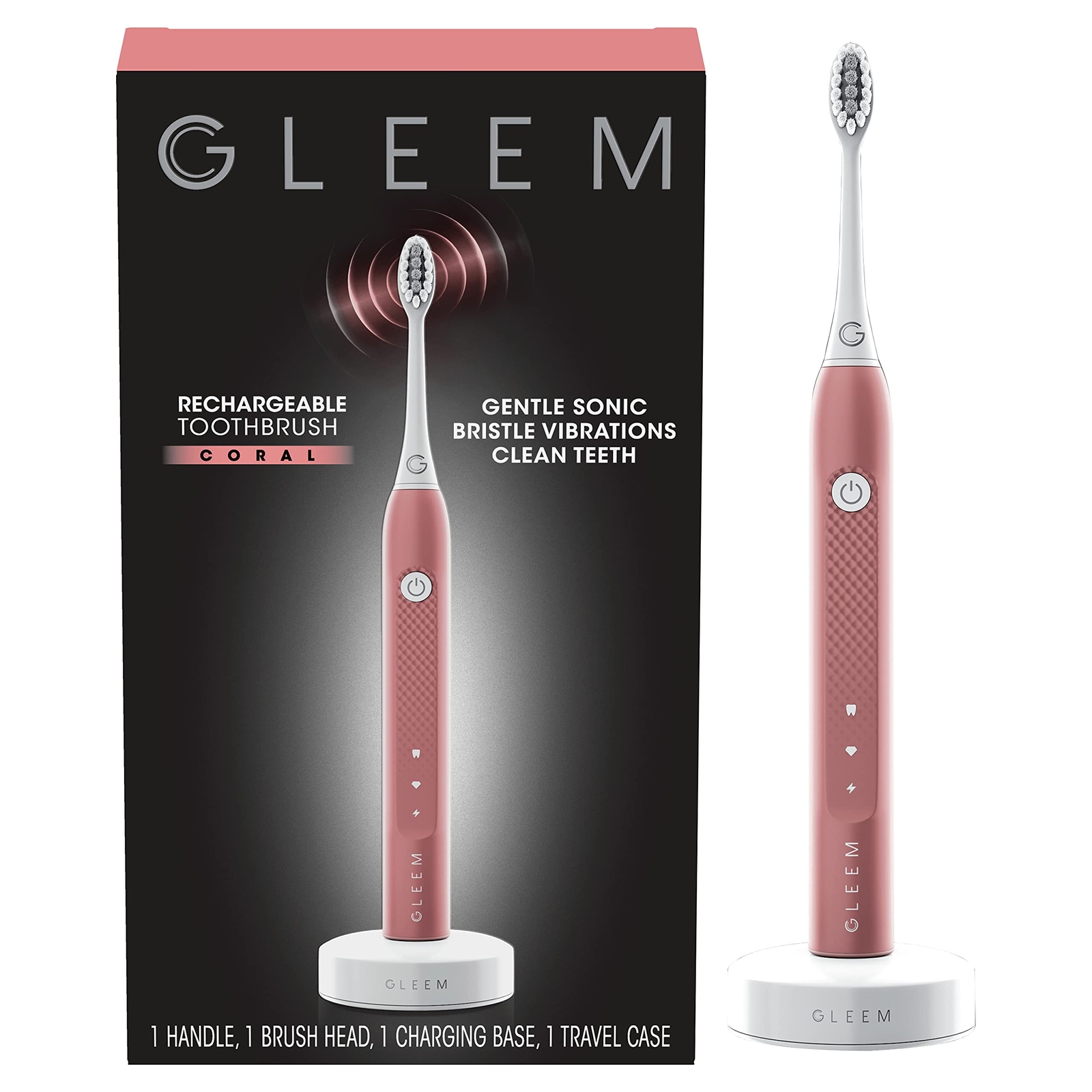 GLEEM Coral Rechargeable Electric Toothbrush Sonic Cleaning 