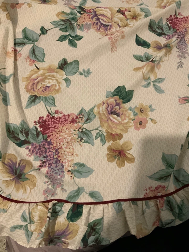 Springmaid multicolorido floral folha dupla babado bege branco sem ferro percal - Imagem 4 de 4