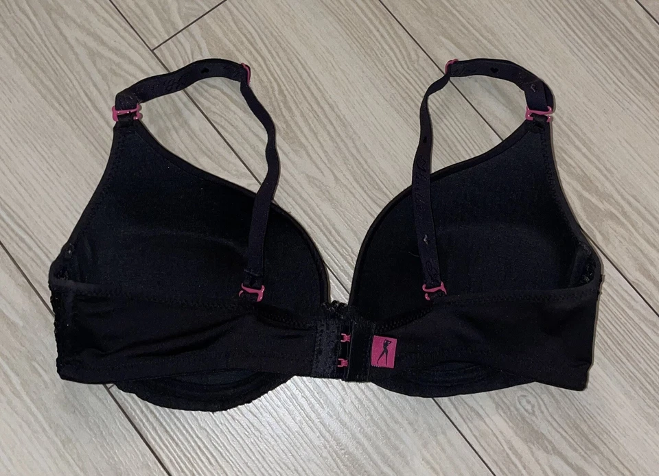 Hustler Lingerie Push Up Bra Padded Underwire Lace Trim Womens 36C Black - Image 4 of 4