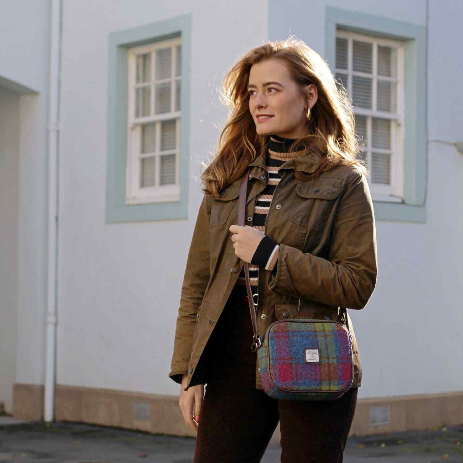 Women's Harris Tweed Mini Cross-body Bag, Wool Outer, Ladies Scottish Gift image 9