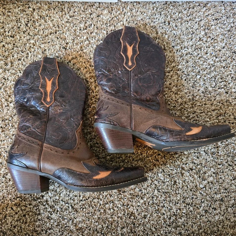 Botas vaqueras de cuero marrón ARIAT DAHLIA 10008780 para mujer talla 7,5 B Foto 3 de 4