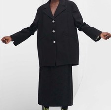 Nwot Ganni Notched-lapel Single-breasted Women Black Blazer Size M