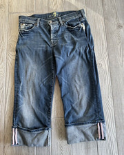 7 For All Mankind Crop Boy Cut Cuff Jeans Size 29 Whitewash Distressed Selvedge