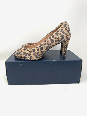 Cole Haan Womens 9 Suede Leather Drado Platform Pump Peep Toe Heel Leopard