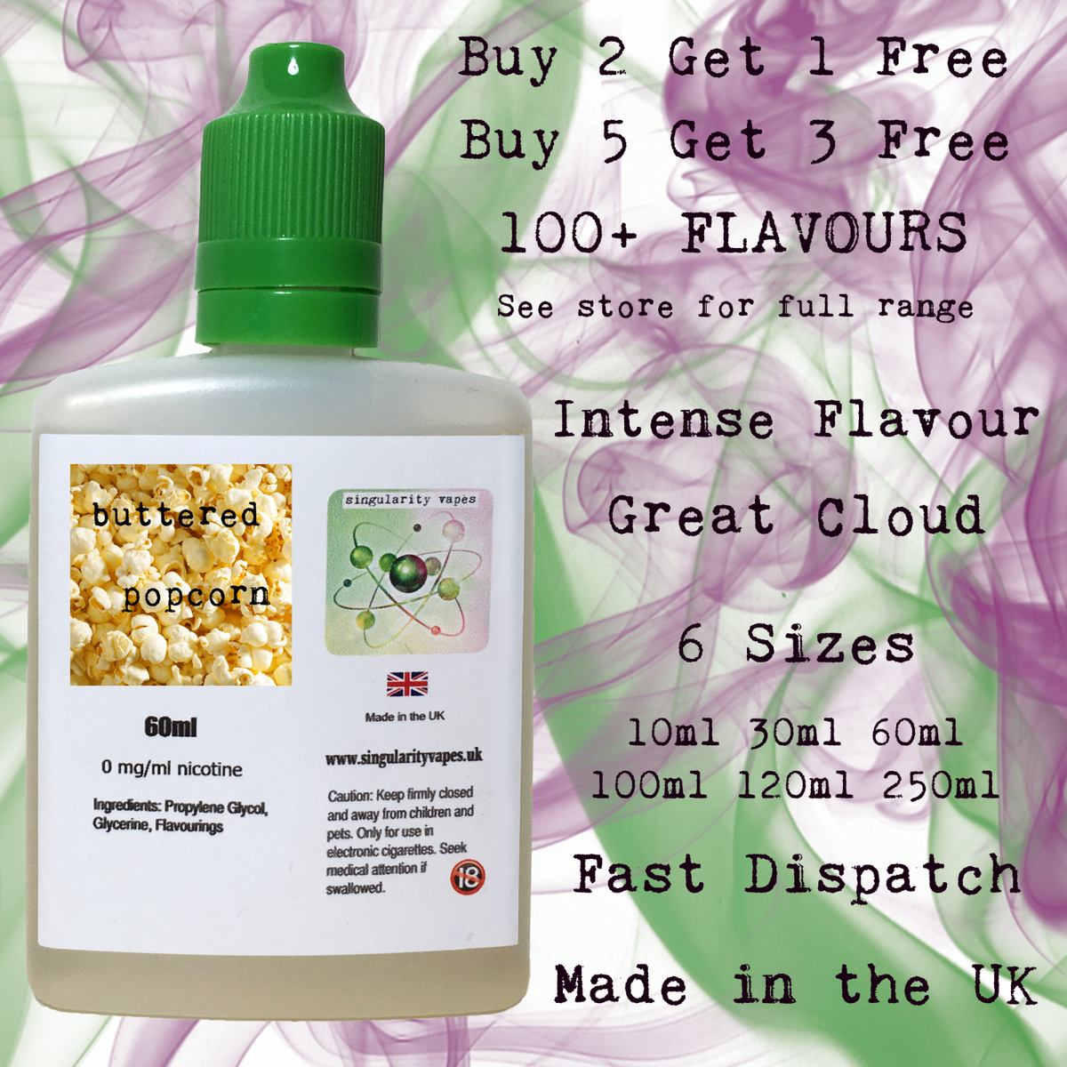 BUTTERED POPCORN - E Liquid Vape Juice eliquid Max VG Cloud Chaser 0mg - UK  Made | eBay UK