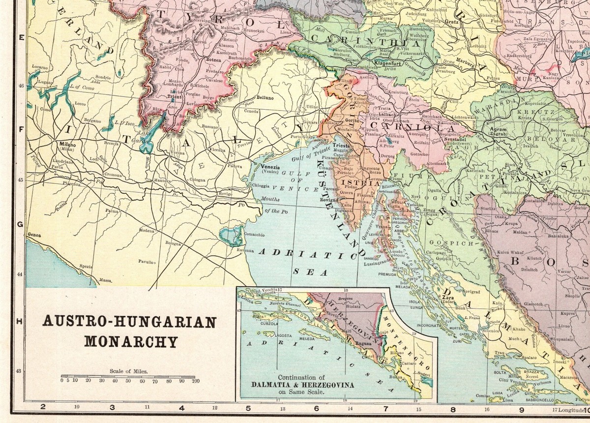 1901 Antique AUSTRIA HUNGARY Map George Cram Austro Hungarian