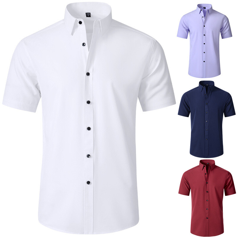 slim fit dress slacks Men's White Cotton Short Sleeve Classic Fit Formal Shirt main image 0