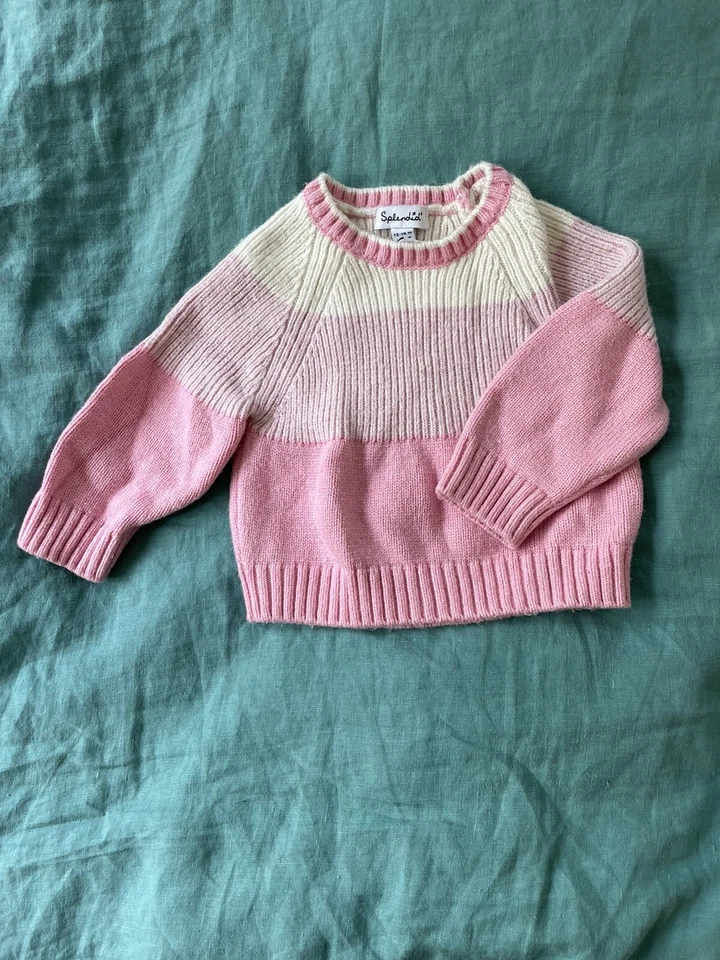 Splendid Pink Striped Sweater Set | Size 12-18 Months - Image 2 of 4