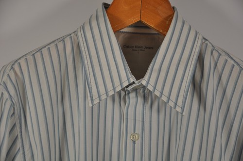 NWT Men's Calvin Klein Jeans, Stripe Cotton Shirt W/ French Cuffs. Size L - Picture 3 of 9