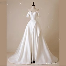 Satin Wedding Dress A-Line Sweetheart Off Shoulder Plus Sizes Bride Gown Custom