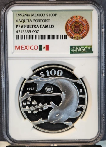 1992 MEXICO SILVER 100 PESOS S100P VAQUITA PORPOISE NGC PF 69 ULTRA CAMEO