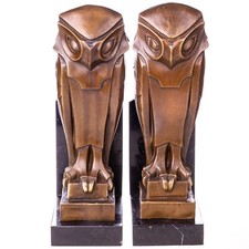 Art Deco Bronze Skulptur Buchstützen Set / 2 Eulen Nach "Salvador Dali"