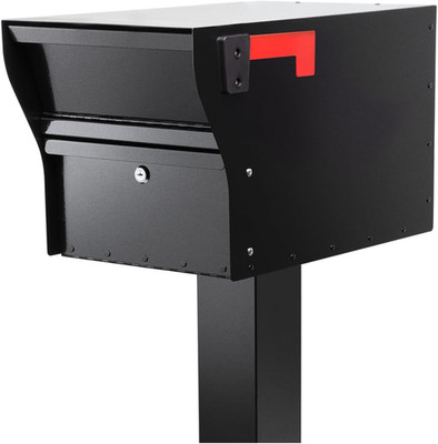 Secure Black Steel Locking Mailbox with Post - Weather Resistant Design