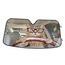 Cat Driving Car Car Front Windshield Sun Shade, Funny Accordion Folding Mult 3