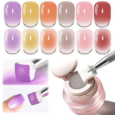 Cushion Painting Gel Polish Set 6 Colors with 50 PCS Soft Nail Sponges & Grabbin